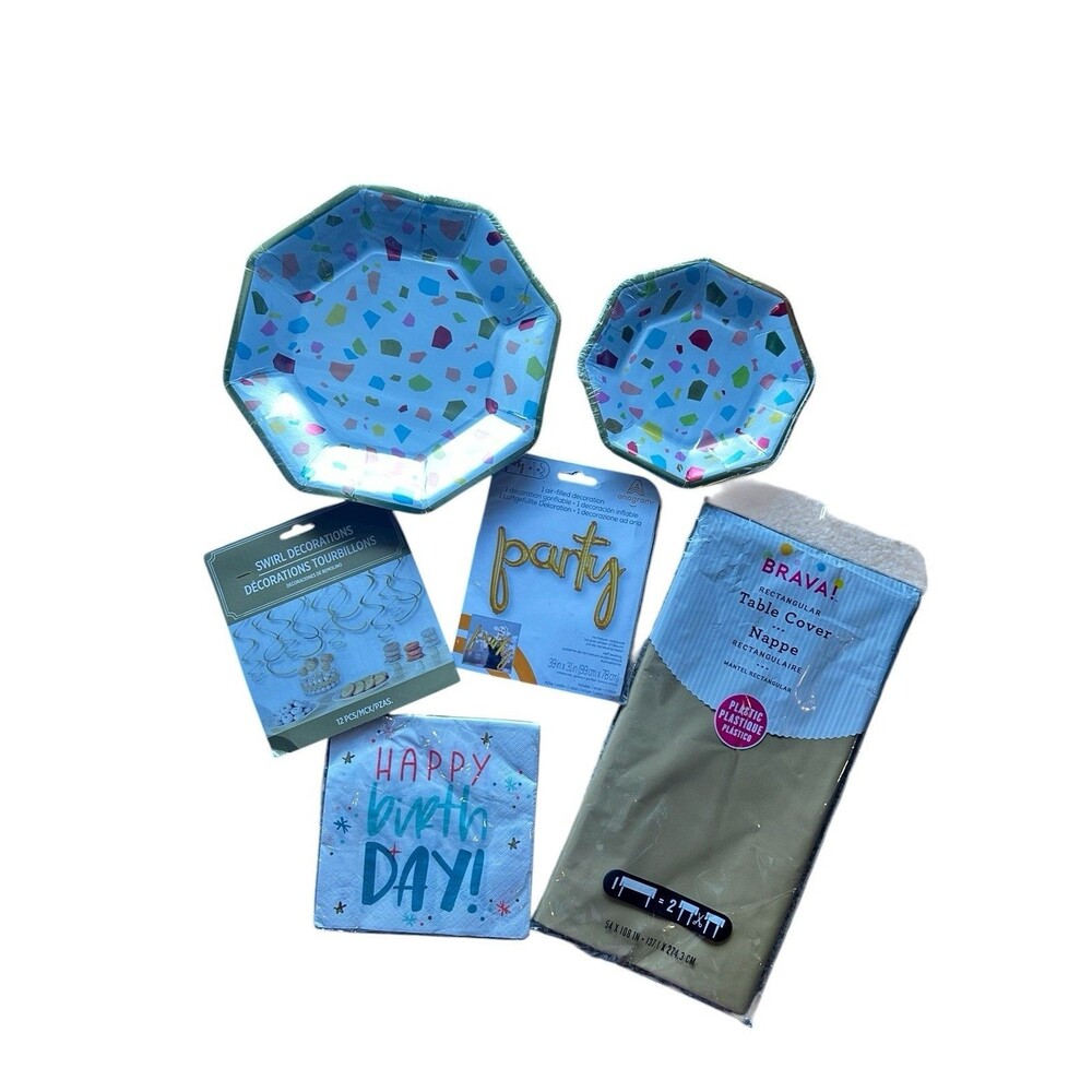 Party Supplies Bundle Rainbow Confetti Terrazzo Plates Tablecloth Napkins Decor